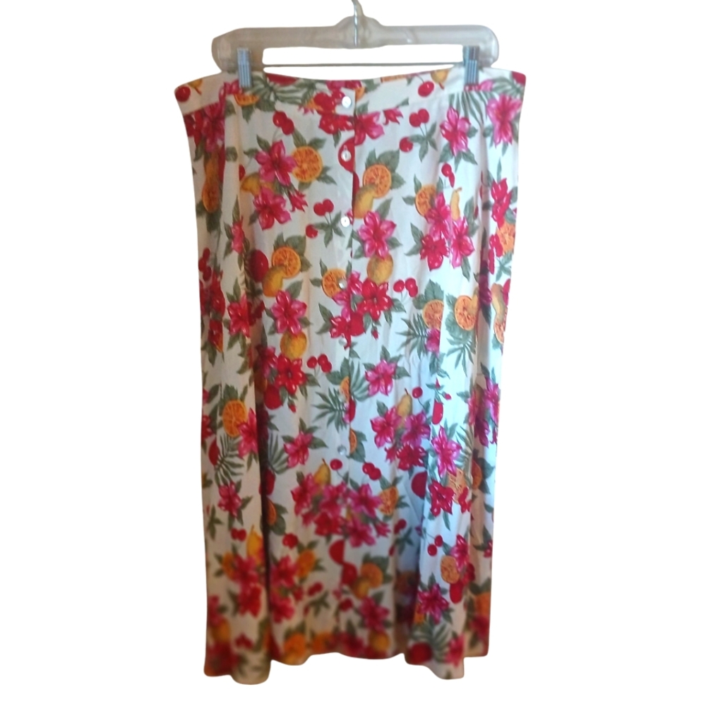 Talbot's Women's Floral Fruit Print Button Down Long Skirt Size 20